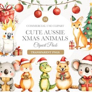 Australische Weihnachten Clipart, kommerzielle Nutzung, Aquarell Clipart, australische Tier Clipart Png, Weihnachten Koala, Aussie Tiere, Nikolausmütze
