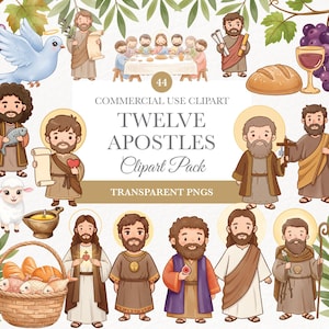 Neues Testament Clipart, biblische Figuren, digitaler Download für Projekte in der Kirche, Illustrationen zur Bibelgeschichte, 12 Apostel