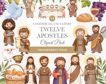 New Testament Clipart, Biblical Characters, Digital Download for Church Projects, Bible Story Illustrations, Kids' Bible Story, 12 Apostles
