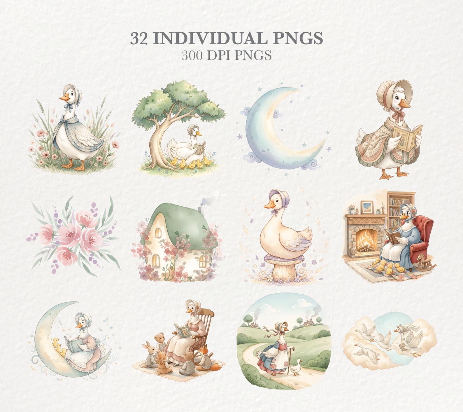 Mother Goose Nursery Rhymes Clipart, Watercolor Storybook Art for Baby ...