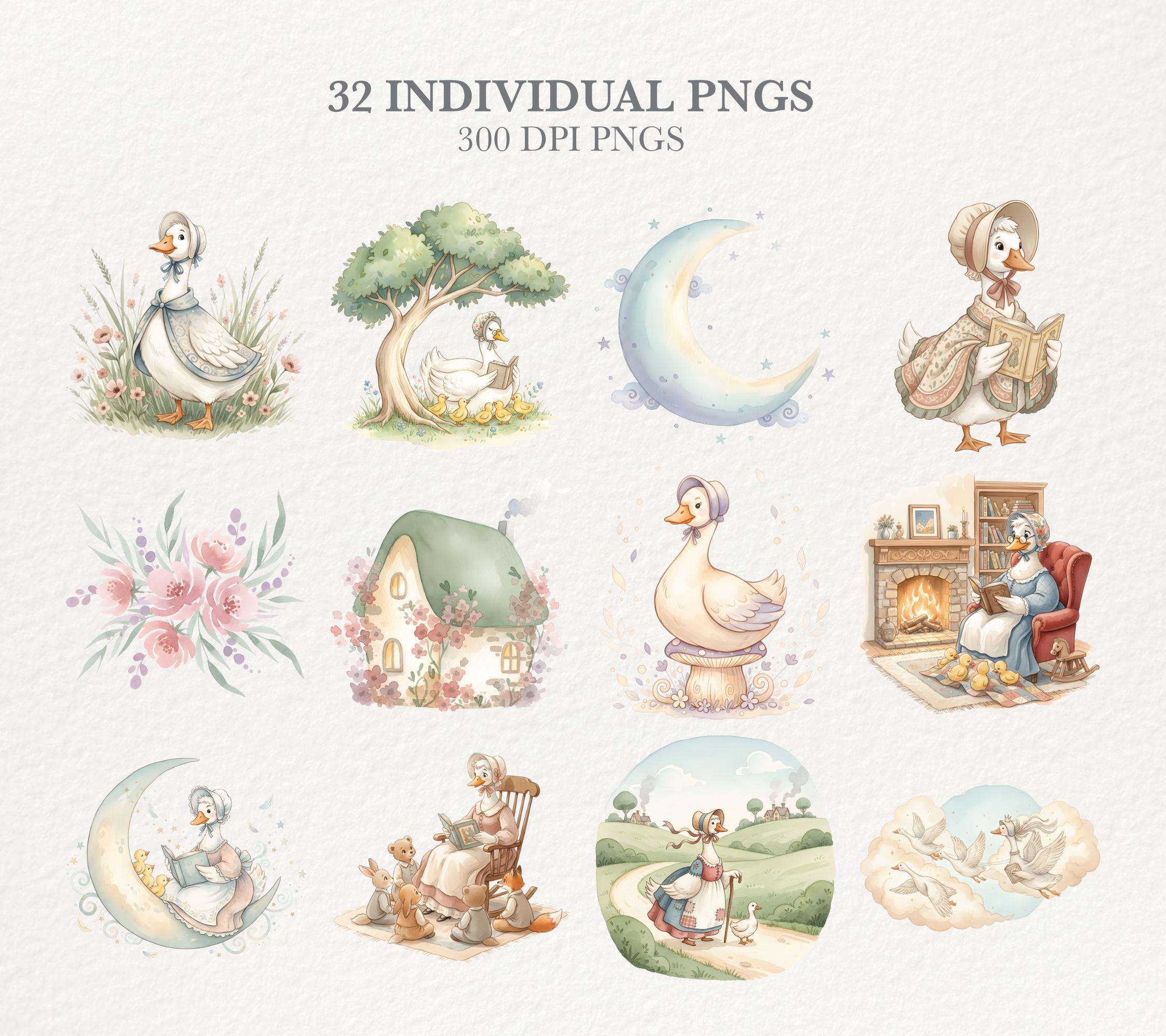 Mother Goose Nursery Rhymes Clipart, Watercolor Storybook Art for Baby ...