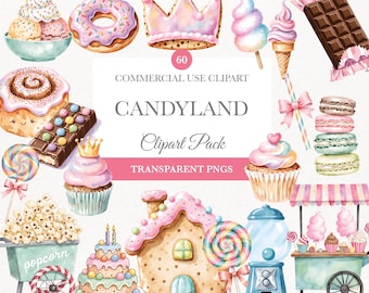 Land der Süßigkeiten Clip Art, Aquarell Candyland Illustrationen, digitaler Download, süße Leckereien PNG