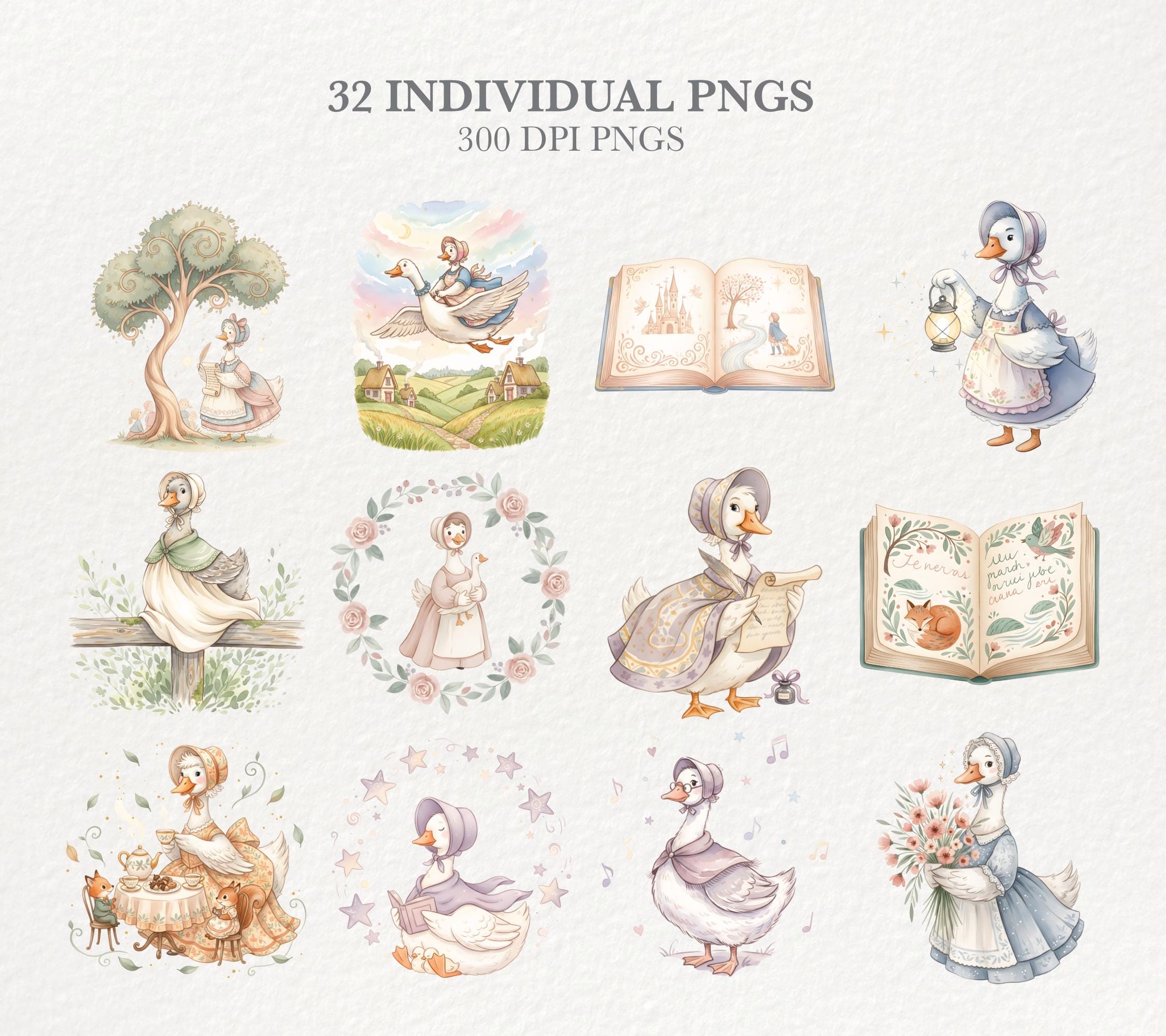 Mother Goose Nursery Rhymes Clipart, Watercolor Storybook Art for Baby ...