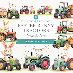Tracteur de lapin de Pâques PNG, téléchargement numérique, conception de chemise pour enfants, Art de la sublimation, joli cadeau de Pâques, s'amuser à la ferme