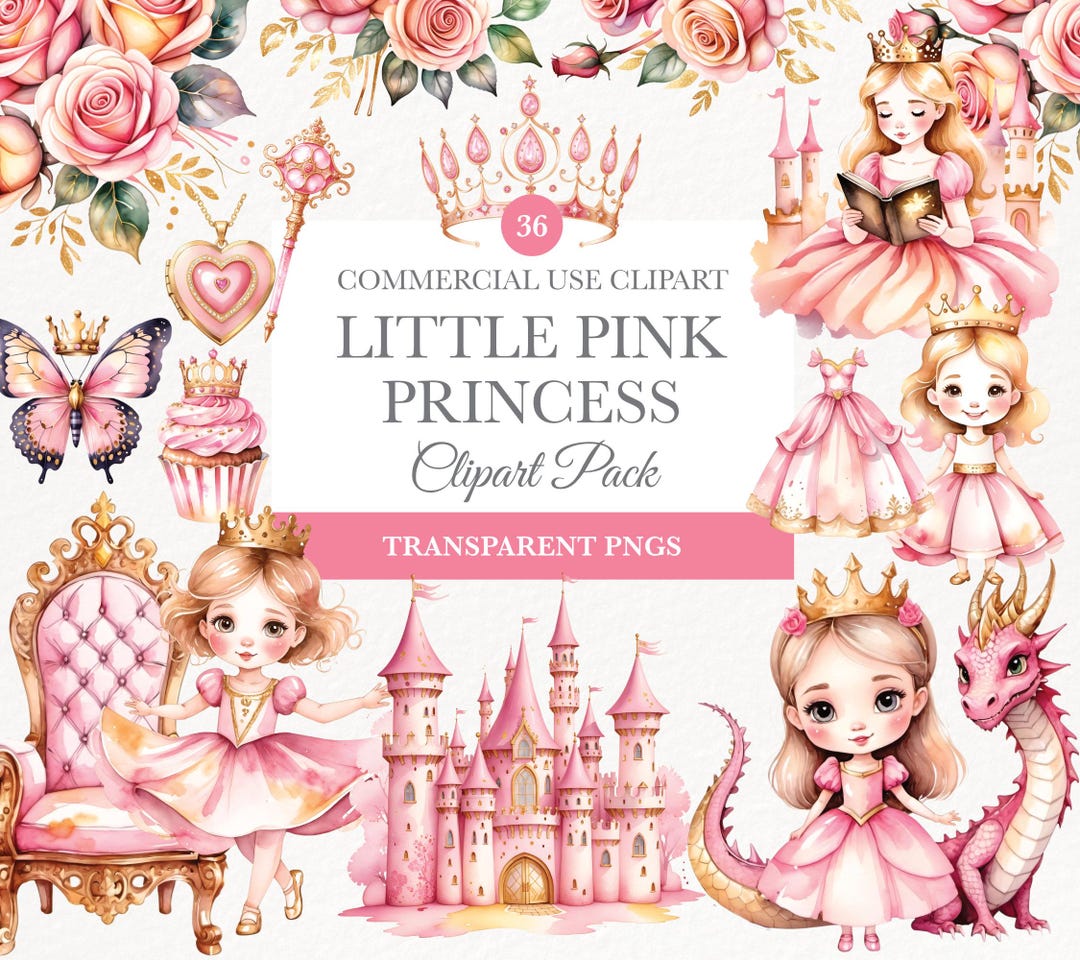Little Pink Princess Clip Arts, Watercolor Pink Princess Clipart ...