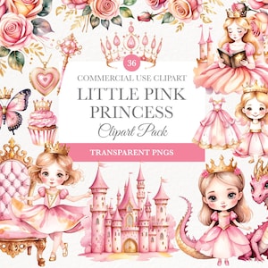 Little Pink Princess Clip Arts, Watercolor Pink Princess Clipart ...
