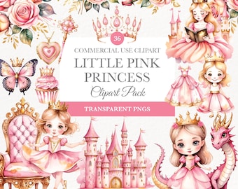 Little Pink Princess Clip Arts, Watercolor Pink Princess Clipart, Nursery Clipart, Baby Shower Clipart, Commercial Use, Pink Carriage