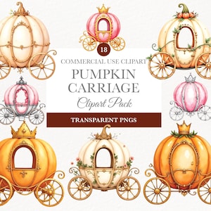 Pumpkin Carriage Clipart, Commercial Use, Pumpkins Clipart, Tale Carriage, Instant Download, Princess Clipart, Princess Clip Art