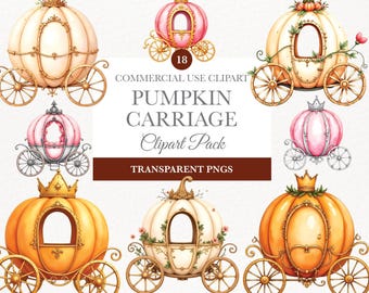 Pumpkin Carriage Clipart, Commercial Use, Pumpkins Clipart, Tale Carriage, Instant Download, Princess Clipart, Princess Clip Art