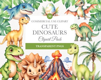 Watercolor Cute Dinosaur Clipart, Commercial Use, Kids Birthday Party, Dino Birthday Party Decor, Dinosaur Clipart Bundle, PNG T-Rex, Dino
