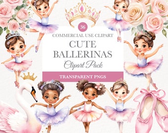 Ballerina Watercolor Clipart, Tutu And Ballet Shoes, Pink Watercolor Ballerina Clip Art, Commercial Use, Ballerina Clipart, Instant Download