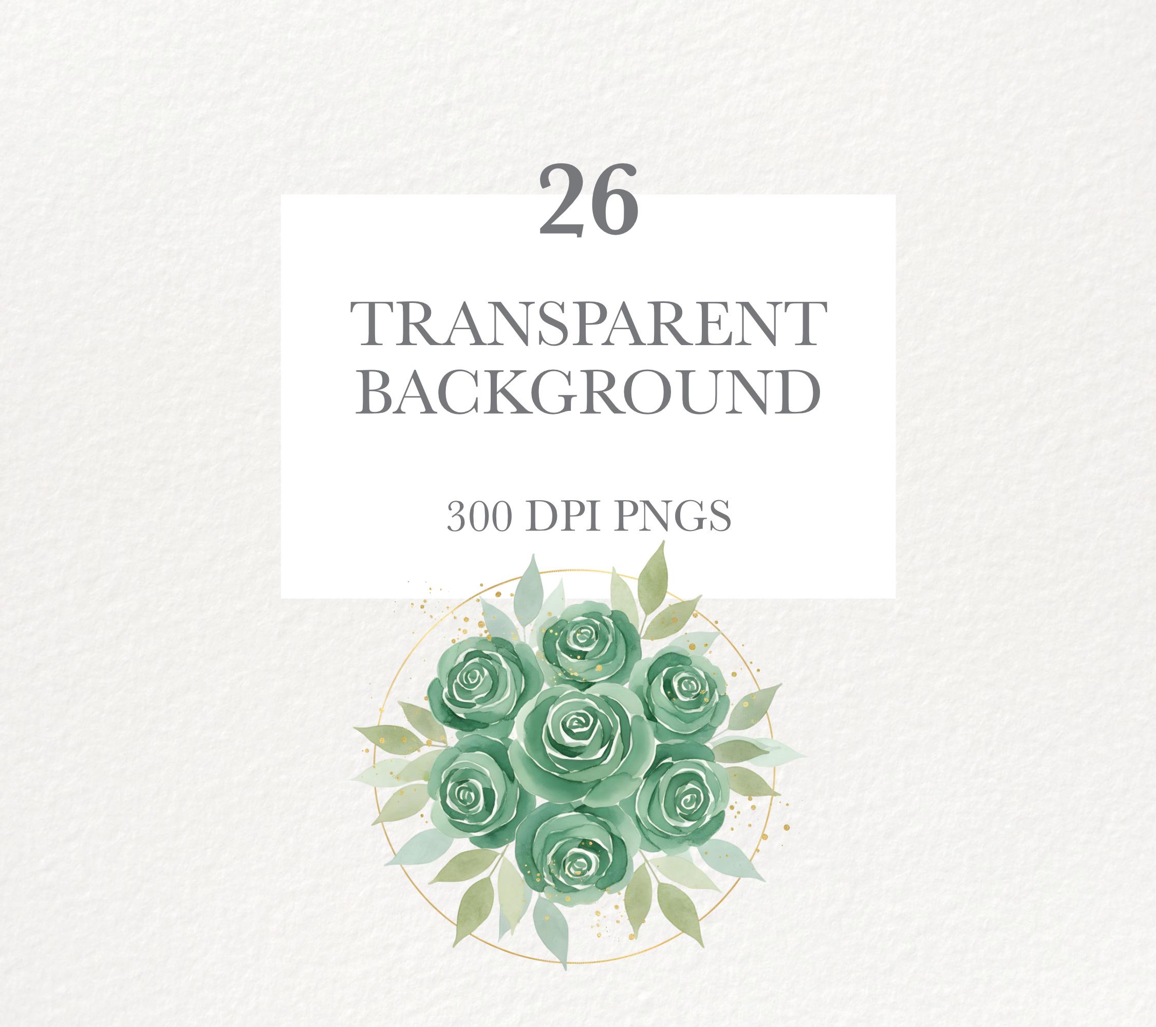 Emerald Green Roses Clipart, Watercolor Flower Art for Weddings ...