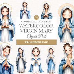 Linda Virgen María PNG, adorables gráficos de la Virgen María, descarga digital, linda caricatura prediseñada, Madre María PNG, paquete de Virgen María PNG