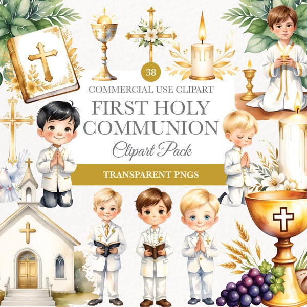 First Communion Clipart, Digital Paper Craft, First Holy Communion Png, Christianity Clipart, Digital Download, Clip Art, Boy Communion
