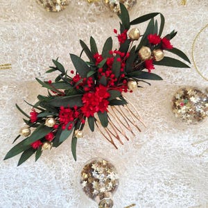 Red dried flower comb Bridesmaid hair comb,Rustic Wedding Wreath,Boho wedding gift, Dry flower hair comb,Engagement hair comb