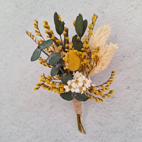 Dried flowers bougued,bohomian Dried Flower bougued,Rustic preserved flowers boutonniere,boutonniere formen,yellow Flower boutonniere