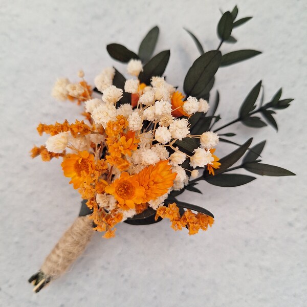 Dried flowers bougued,bohemian dried flower bougued.Rustic preserved flowers boutonniere,boutonniere formen,Orange flower boutonniere