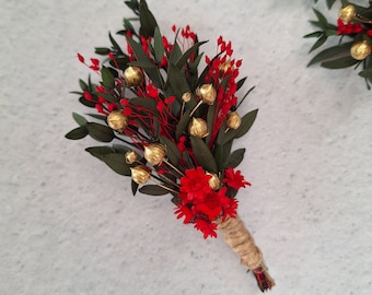 Boutonnière de flores secas, mini ramo de flores secas, ramo de flores secas bohomiano, prendedor de eucalipto para padrinos de boda