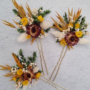 Dried flowers hair pins,Autumn Flower hair pins ,Burnt  Orange wedding Flower hair pins,Fall wedding accessories,Dry flower hair pieces