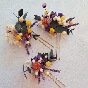 Dried flowers hair pins,Autumn flower hair pins,purple wedding Flower hair pins,Fall wedding accessories,Dry flower hair pieces