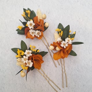 Orange Dried flowers hair pins,Autumn Flower hair pins,Burnt Orange wedding Flower hair pins,Fall wedding accessories,Dry flower hair pieces