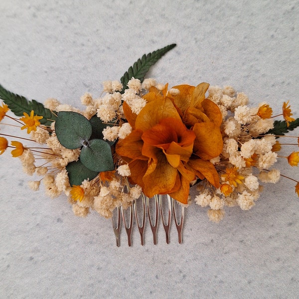Orange Dried Flower Comb,Bridesmaid Hair Comb,Rustic Wedding Wreath,Boho Wedding Gift,Dry Flower Hair Comb,Eucalyptus bridal hair comb