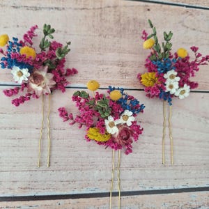 Dried flowers hair pins,Summer wedding hair pins,Fushsia pink wedding flower hair pins,Fall wedding accessories,Dry flower hair pieces