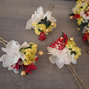 White Dried flowers hair pins,Autumn flower hair pins,Wedding flower haor pins,Fall wedding accessories,Dry flower hair pieces,Yellow pins