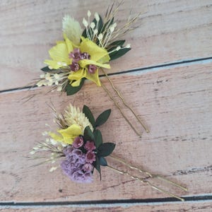 Yellow dried flowers hair pins,Boho wedding flower hair pins,Autumn Flower hair pins,Fall wedding accessories,Dry flower hair piece
