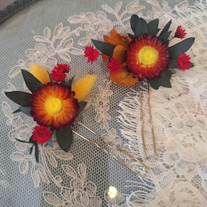Dried flowers hair pins,Autumn flower hair pins,Burnt Orange wedding flower hair pins,Fall wedding accessories,Dry flower hair pieces
