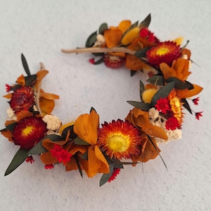 Orange dried flower headband,Bridesmaid flower crown,Rustic Orange flower crown, Engagement crown,Autumn flower Headband,Yellow headband