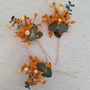 Dried flowers hair pins,Autumn Flower hair pins,Burnt Orange Wedding flower hair pins,Fall Wedding accessories,Dry flower hair piece