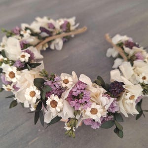 White daisy crown,wedding headpiece headbands, wild flowers bridal flower headband,Engagement crown,Light purple flower crown