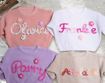 Maglione per bambini personalizzato, maglione personalizzato con nome per bambino, maglione con nome per bambino ricamato a mano, maglia personalizzata per neonati, regalo per baby shower