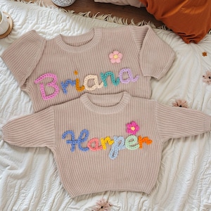 Maglione con nome personalizzato per bambini, maglione con nome ricamato personalizzato, maglione con monogramma, regalo di Natale, regalo di compleanno per bambine e bambini, regalo per neonati
