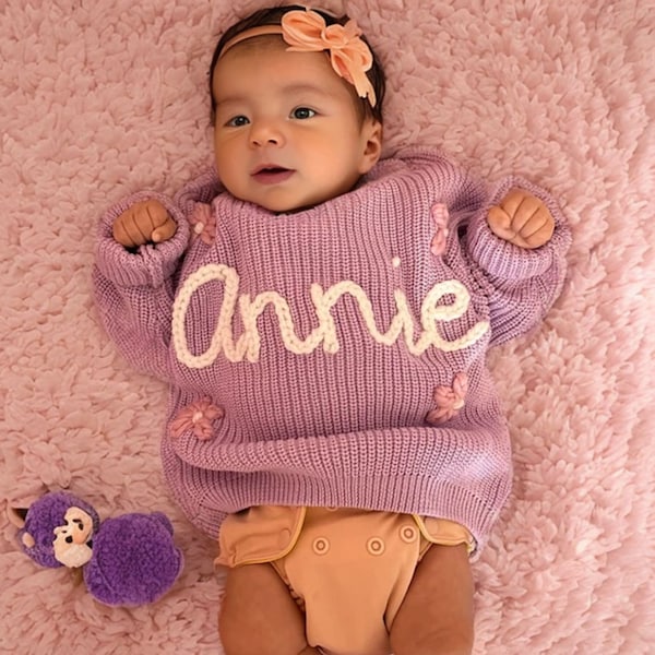 Custom Handcrafted Baby Sweater with Name and Monogram | Timeless Keepsake for Your Little One