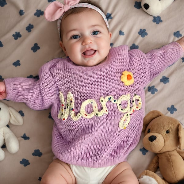Custom Baby Name Knitted Sweater Etsy