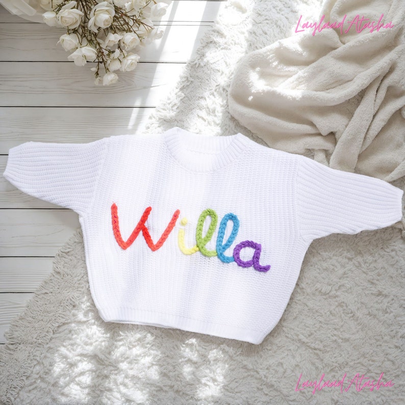 Custom Baby Sweater Name Embroidered Sweater,Personalized Baby Sweater With Name,Baby Birthday Gift,Baby Shower Gift,Baby Birthday Gifts imagem 3