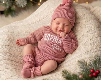 Embroidered Name Baby Romper Set, Personalized Baby Outfit, Baby Boy Romper Baby Girl Romper, Coming Home, Cotton Knit, Gender Neutral