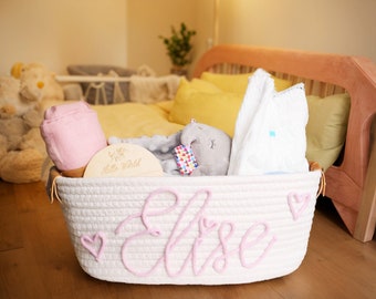 Custom Baby shower gift basket, Personalized Baby Baby Gift Basket, Rope Cotton Basket for Baby, Baby Birth name gift
