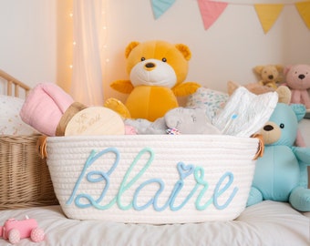 Custom Baby shower gift basket, Personalized Baby Baby Gift Basket, Rope Cotton Basket for Baby, Baby Birth name gift