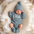 Embroidered Name Baby Romper Set, Personalized Outfit, Baby Boy Romper Baby Girl Romper, Coming Home, Organic Cotton Knit, Gender Neutral