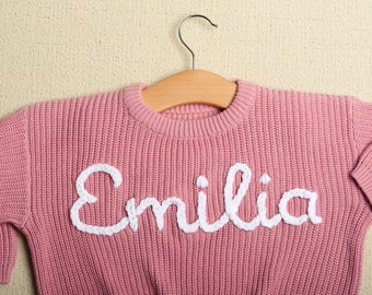 Custom Baby Name Sweater, Cute Personalized Embroidered Toddler Sweater Oversized