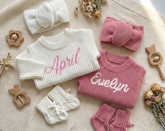 Custom Embroidered Name Baby Romper Set, Personalized Baby Outfit, Baby Boy Girl Romper, Coming Home, 100%Cotton Knit, Gender Neutral Outfit