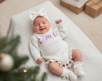 Embroidered Name Baby Romper Set, Personalized Baby Outfit, Baby Boy Girl Romper, Coming Home, 100%Cotton Knit, Gender Neutral