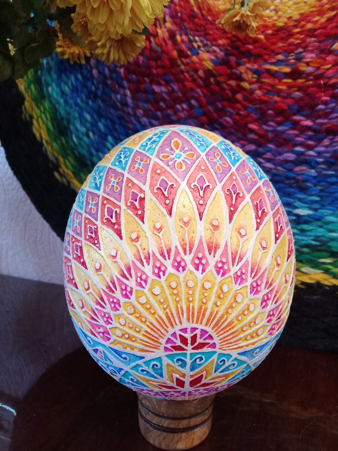 Ukrainian Ostrich Egg Art Pysanka Ukrainian Woman Etsy 