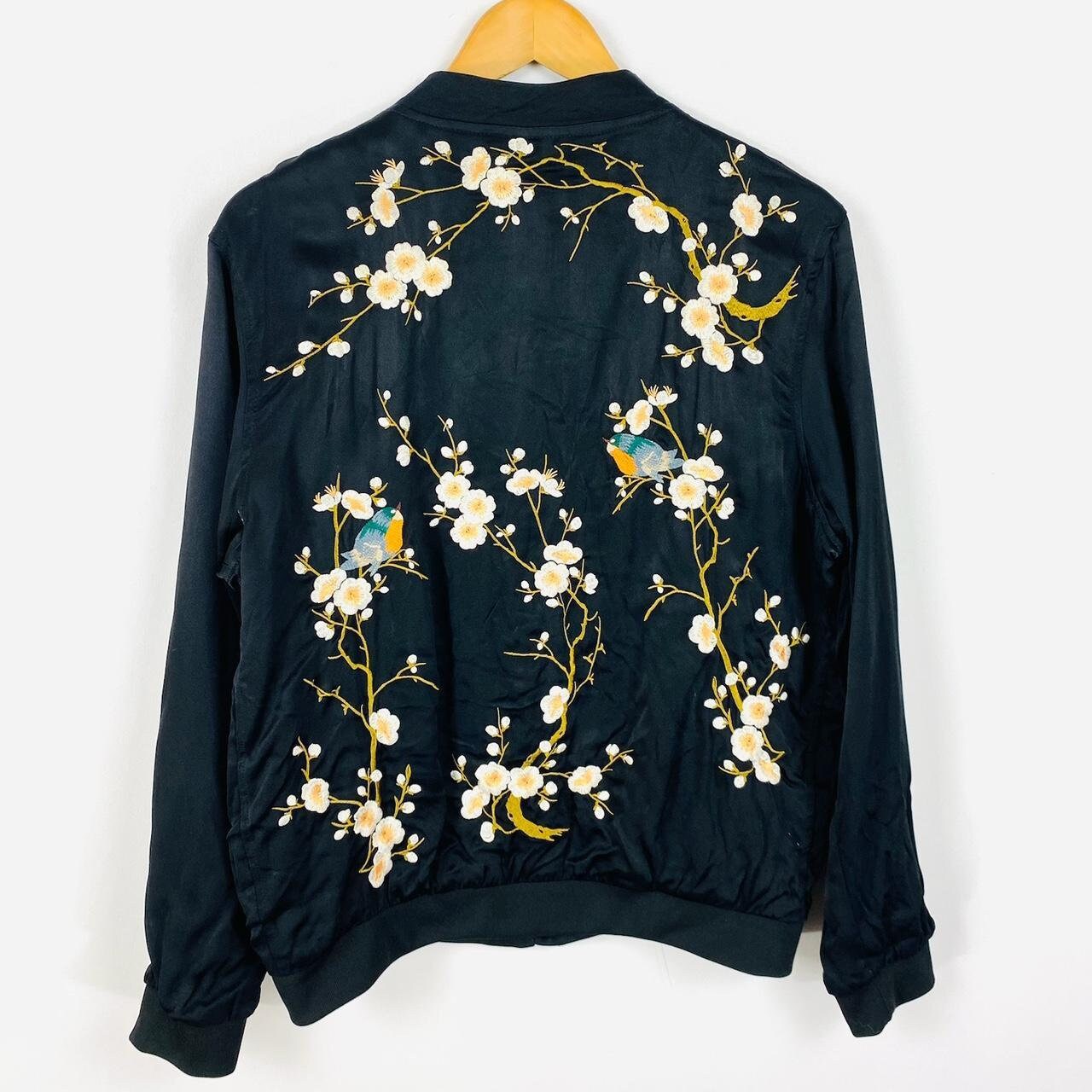 Zara Woman Blossom Blue Bird Embroidered Oversized Jacket Size 10