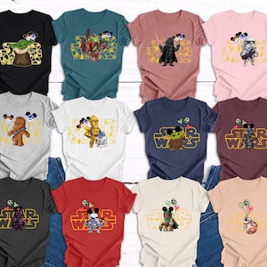 Camiseta de personajes de Star Wars de Disney, camisetas familiares de Star Wars, camiseta de Star Wars para grupos, camiseta de Disney, camiseta con esquema de Star Wars