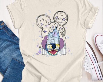 Stitch Castle Shirt, Disney Watercolor Shirt, Stitch Shirt, Disney Stitch Shirt, Disney Castle Shirt, Disneyland Shirt