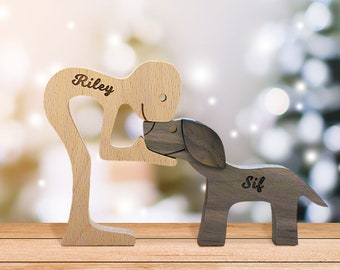 Ornement de chien en bois personnalisé avec nom gravé, cadeaux commémoratifs de chien personnalisés, statue de chien en bois, cadeau pour amoureux des chiens/maman de chien, cadeau de perte de chien